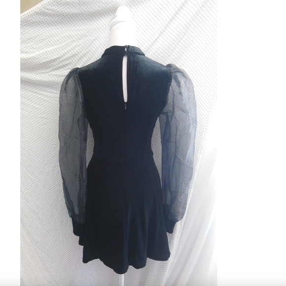 NEW ASTR Black VELVET High Neck SHEER Puff Sleeve COCKTAIL Mini DRESS S - Picture 9 of 16